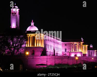 Colourful lighting on the Central Secretariat building, New Delhi, India 2019 Stock Photo