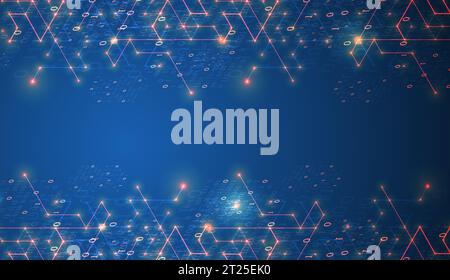 Vector isometric illustration. Digital technology and engineering background with glowing effect and numbers. Stock Vector