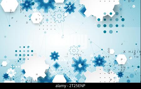 Abstract  technological background  with cogwheels and plexus effect. Vector Stock Vector