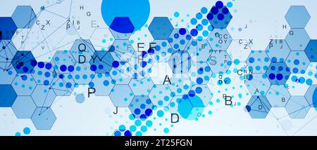 Abstract hexagon background with plexus effect and letters for design works. Vector Stock Vector