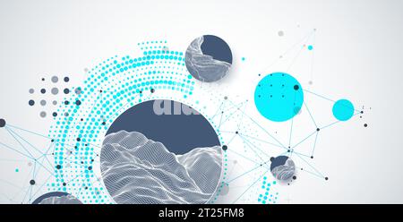 Trendy abstract wireframe background. Modern science or technology art elements. Surface illustration. Vector. Stock Vector