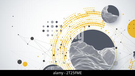 Trendy abstract wireframe background. Modern science or technology art elements. Surface illustration. Vector. Stock Vector