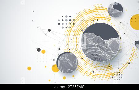Trendy abstract wireframe background. Modern science or technology art elements. Surface illustration. Vector. Stock Vector