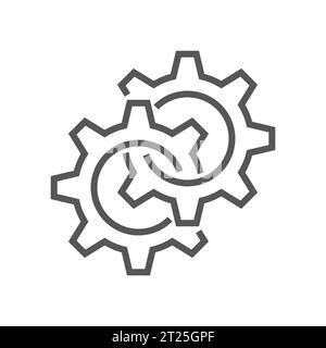 Black isolated outline icon of two cogwheels on white background. Line icon of gear wheel. Editable Stroke. EPS 10 Stock Vector