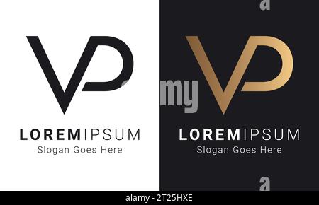 Luxury Initial VP or PV Monogram Text Letter Logo Design Stock Vector