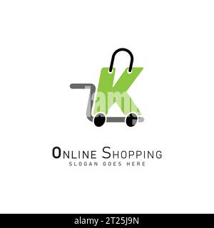 Shopping Cart Letter K Logo. Modern icon symbol template vector design. Alphabet K online store logo Stock Vector