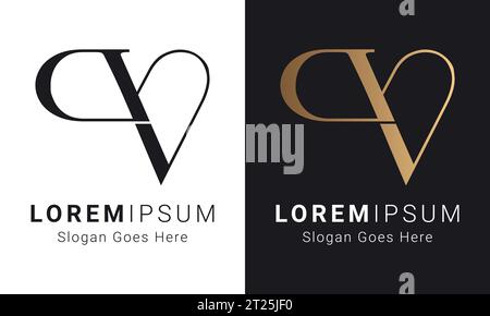 Luxury Initial VP or PV Monogram Text Letter Logo Design Stock Vector