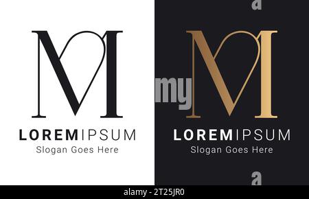Luxury Initial MV or VM Monogram Text Letter Logo Design Stock Vector