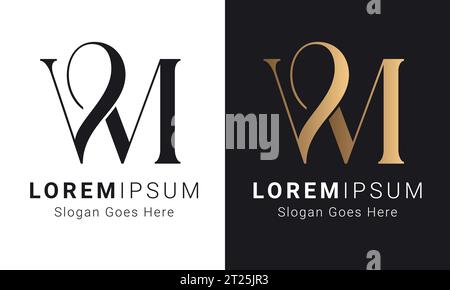 Luxury Initial MV or VM Monogram Text Letter Logo Design Stock Vector
