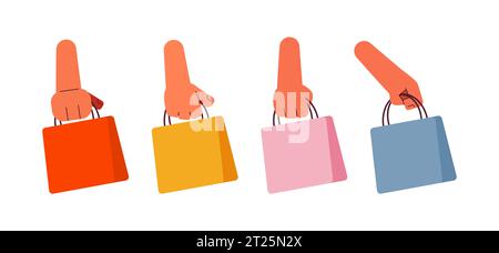 Shopping semi flat colour vector hands set Stock Vector
