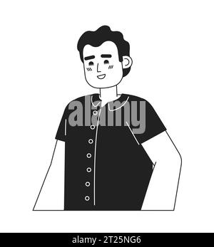 Handsome muslim brunette man monochromatic flat vector character Stock Vector