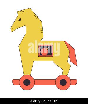 Trojan horse with bomb inside flat line color isolated vector object Stock Vector