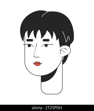 Handsome korean woman pixie hair cut 2D linear cartoon character head Stock Vector