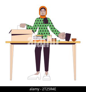 Packing box personal belongings line cartoon flat illustration Stock Vector