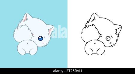 Set Vector Persian Cat Multicolored and Black and White. Kawaii Clip Art Kitten. Stock Vector