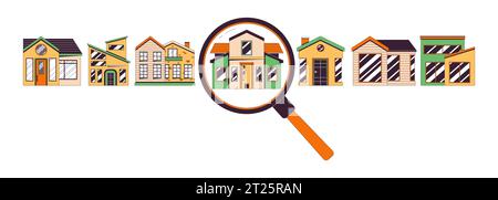 House hunting options choosing 2D linear illustration concept Stock Vector