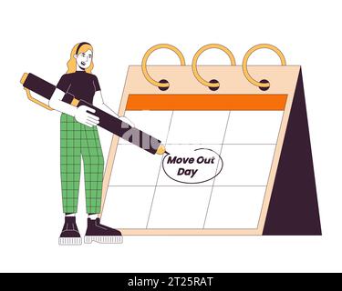 Moving day calendar date circled 2D linear illustration concept Stock Vector