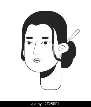 Traditional japanese woman kanzashi black and white 2D line cartoon character head Stock Vector