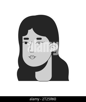 Pretty spanish young adult woman black and white 2D line cartoon character head Stock Vector