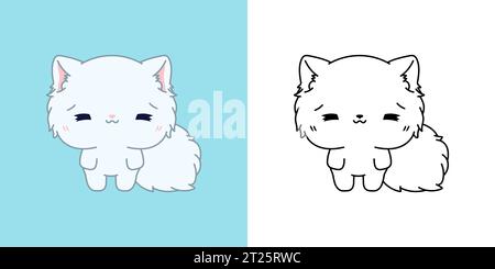 Vector Persian Kitten Multicolored and Black and White. Beautiful Clip Art Kitty. Stock Vector