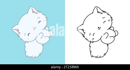 Clipart IsolatedPersian Kitty Multicolored and Black and White. Cute Cartoon Cat.  Stock Vector