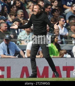 Graham Potter Manager of Brighton & Hove Albion looks frustrated and annoyed against Tottenham Hotspur. - Tottenham Hotspur v Brighton & Hove Albion, Premier League, Tottenham Hotspur Stadium, London, UK - 16th April 2022 Editorial Use Only - DataCo restrictions apply Stock Photo