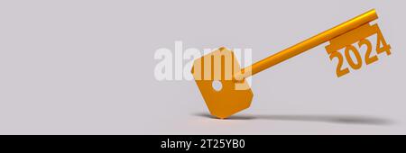 Golden key with 2024 number, symbolizing the new year. Concept of success, security, and new beginnings. Ideal for festive and business-related design Stock Photo