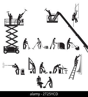Building cleaning service and cleaner illustration Stock Vector