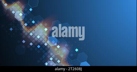 Sound wave with glowing hexagones. Dynamic vibration wallpaper. Frequency pulse modulation vector illustration. Stock Vector
