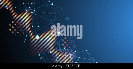 Sound wave with plexus effect. Dynamic vibration wallpaper. Frequency pulse modulation vector illustration. Stock Vector
