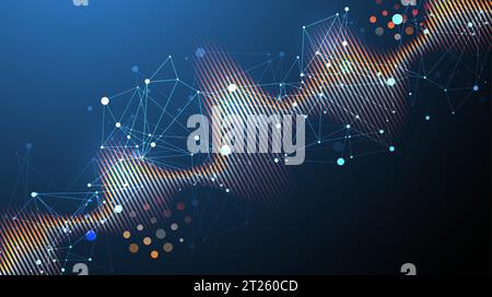 Sound wave with plexus effect. Dynamic vibration wallpaper. Frequency pulse modulation vector illustration. Stock Vector