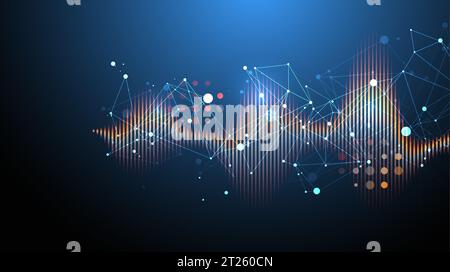 Sound wave with plexus effect. Dynamic vibration wallpaper. Frequency pulse modulation vector illustration. Stock Vector