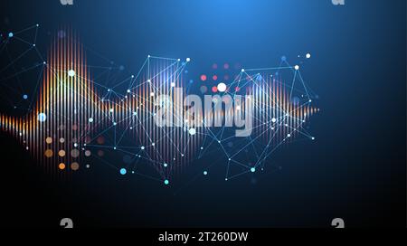 Sound wave with plexus effect. Dynamic vibration wallpaper. Frequency pulse modulation vector illustration. Stock Vector