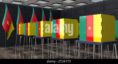 Cameroon - voting booths and national flags in polling station - election concept - 3D illustration Stock Photo