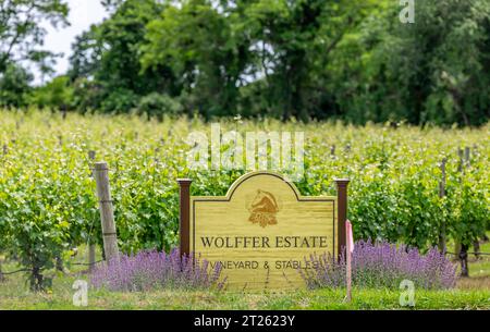 sign for wolffer estate vineyard and stables Stock Photo