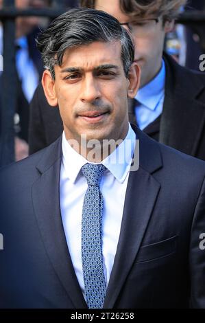 London, UK. 17th Oct, 2023. British Prime Minister Rishi Sunak exits the service. Politicians and invitees attend the Service of Thanksgiving for Lord Lawson at St Margaret's Church in Westminster today. Credit: Imageplotter/Alamy Live News Stock Photo