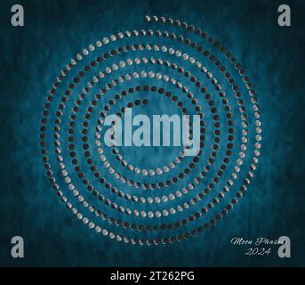 Moon Calendar 2024, Spiral Moon Phases Stock Photo
