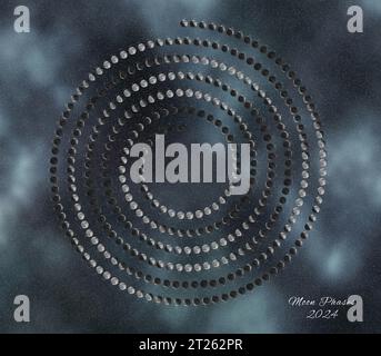 Moon Calendar 2024, Spiral Moon Phases Stock Photo