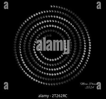 Moon Calendar 2024, Spiral Moon Phases Stock Photo