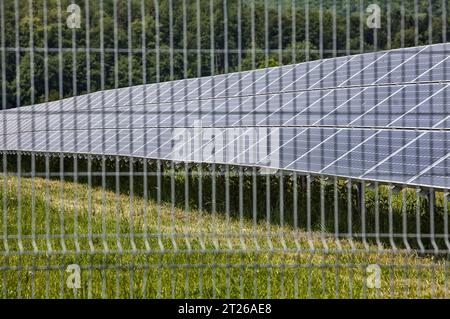 solar farm, near Uslar, district of Northeim, Weser Uplands, southern Lower Saxony, Germany, Europe Stock Photo