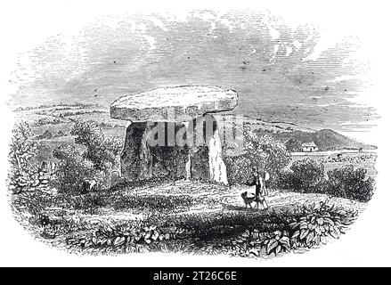 Kit's Coty House, remains of two megalithic 'dolmen' long barrow burial chambers near Aylesford, Kent. Black and White Illustration from the 'Old England' published by James Sangster in 1860. Stock Photo