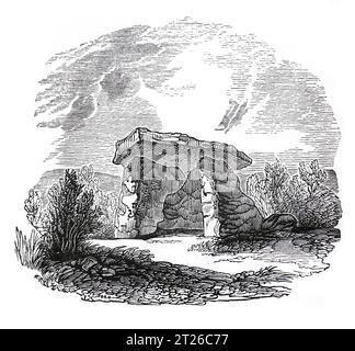 Kit's Coty House, remains of two megalithic 'dolmen' long barrow burial chambers near Aylesford, Kent. Black and White Illustration from the 'Old England' published by James Sangster in 1860. Stock Photo