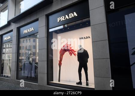 Copenhagen, Denmark /17 October. 2023/.Prada store on stroeget in danish capital.    (Photo.Francis Joseph Dean/Dean Pictures) Stock Photo