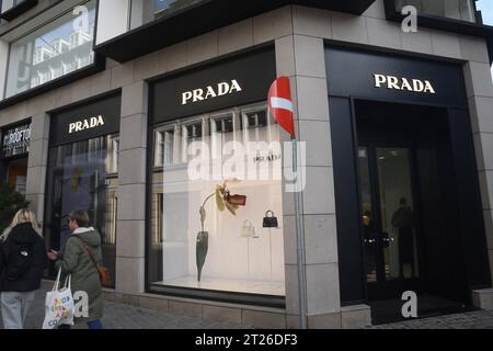 Copenhagen, Denmark /17 October. 2023/.Prada store on stroeget in danish capital. Photo.Francis Joseph Dean/Dean Pictures Credit: Imago/Alamy Live News Stock Photo