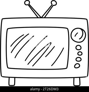 Television - Vintage and Retro Classic Style Old TV in the Past with Receiver Antenna Black Outline Vector for Ancient-themed Decoration Stock Vector