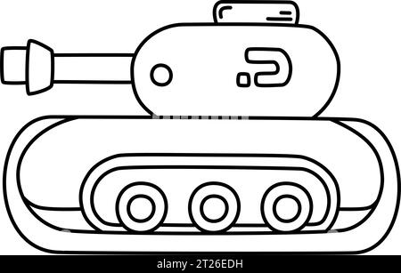 Tank - Side View Heavy Armored Military Cannon War Machine Infographic Black Outline Art for Battle Army Creative Project Design Stock Vector