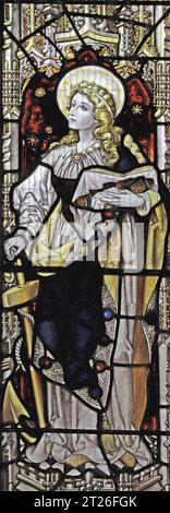 Stained glass window by Percy Bacon & Brothers depicting the Virtue  Hope, St Cuby's & St Leonard's Church, Duloe, Cornwall Stock Photo