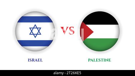 Palestine vs israel flags badges, isolated on a white background, vector illustration. Stock Vector