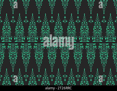 Traditional Classic Malay handwoven green Songket like batik from Indonesia or ethnic pattern with gold threads vector, floral mandala from malaysia Stock Vector