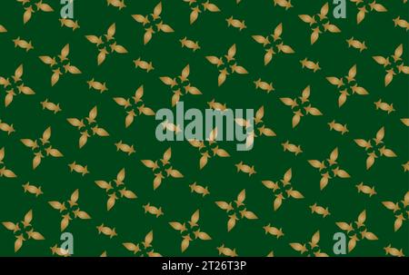 Traditional Classic Malay handwoven green Songket like batik from Indonesia or ethnic pattern with gold threads vector, floral mandala from malaysia Stock Vector